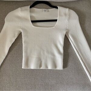Abercrombie & Fitch Ribbed Square-Neck Long Sleeve Top - Cream